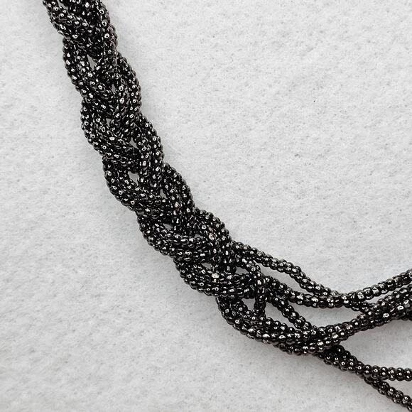 Multi Layered Half Braid Necklace Gunmetal Silver Chain Long Asymmetric Style - Picture 3 of 6